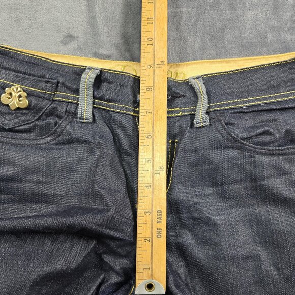 Dereon Jeans Womens 5/6 Dark Wash Skinny Snap Leg Gold Embroidered Logo - Picture 11 of 16